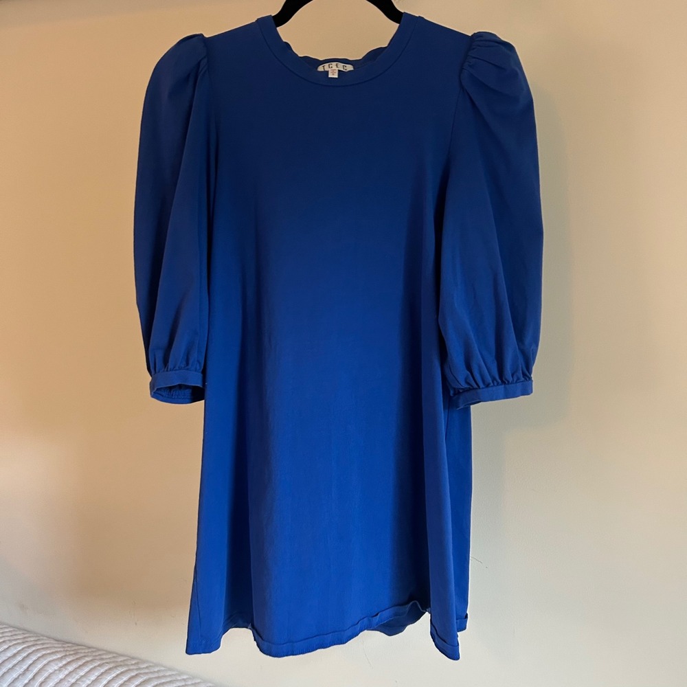 TCEC blue puff sleeve game day mini dress small